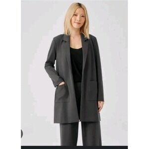 Eileen Fisher Washable Flex Ponte High Collar Blazer Jacket Black PM 10-12 Petit